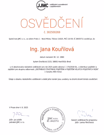 Osvědčení č. 302500269